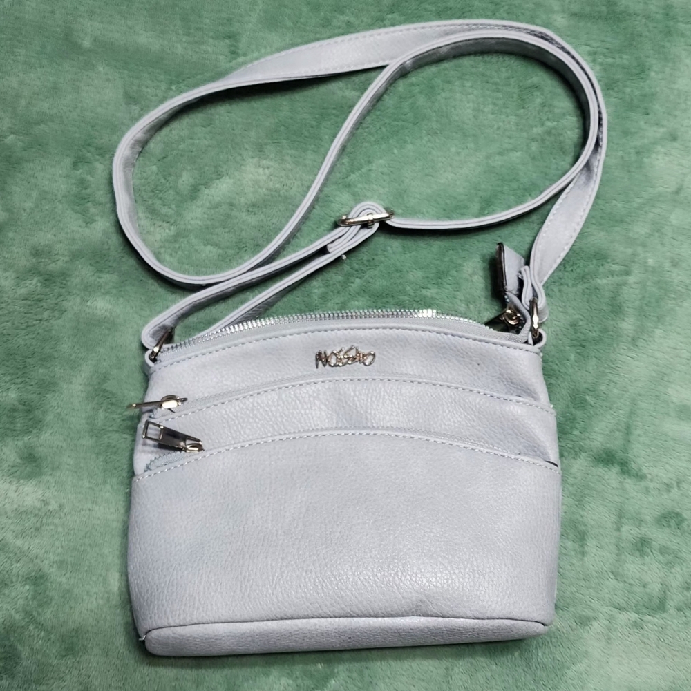 Mossimo Blue/Grey Faux Leather Crossbody Bag Purse
